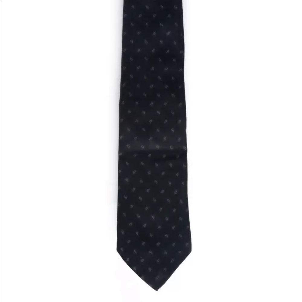 Yves Saint Laurent men’s vintage 100% silk tie black red gray paisley retro cool